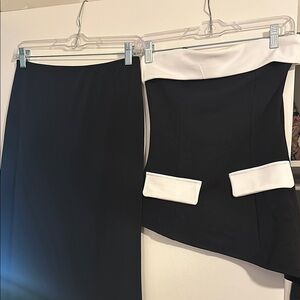 Black and White Midi Pencil Dress Set for Work